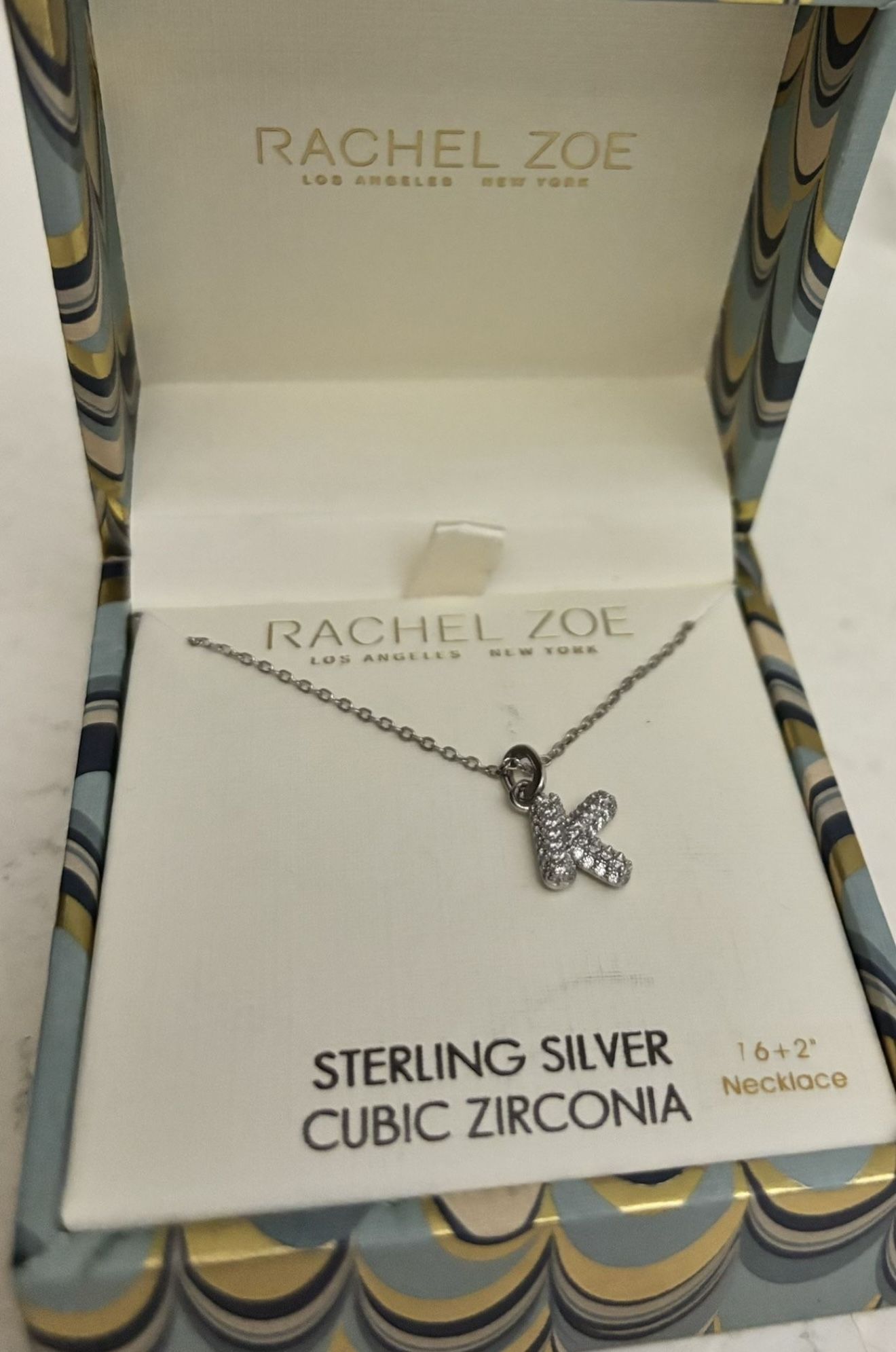 RACHEL ZOE LOS ANGELES NEW YORK STERLING SILVER CUBIC ZIRCONIA 16+ 2° Necklace with K PENDANT