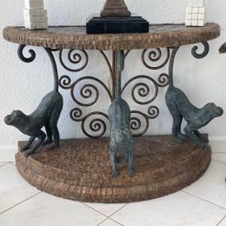 MAITLAND SMITH BRONZE & COCONUT SHELL Monkey Console Demilune Hall Or Foyer Table. Fabulous & Rare!