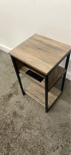 Industrial Side Table with Built-In Power Outlet