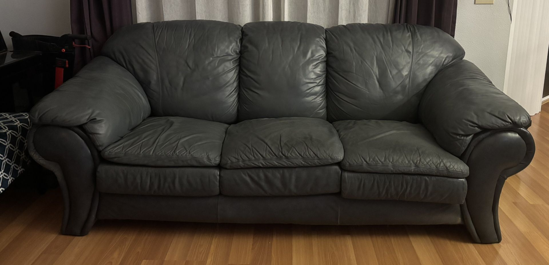 Slate-Blue Leather Couch