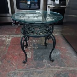 Wrought-iron Glass Top Side Table