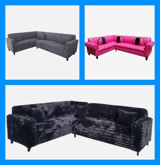 BRAND NEW 7X9FT SECTIONAL SOFA COUCH SET. Cordoroy Black Fabric 
