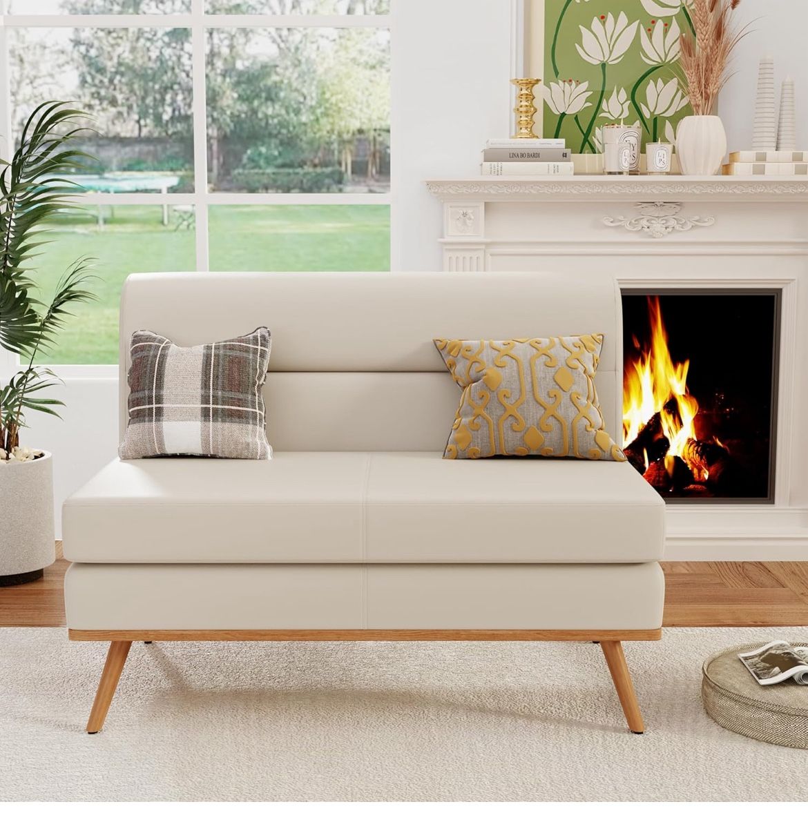 Upholstered Small Loveseat,Faux Leather Modern Mini Sofa Couch Love Seat Armless Settee Bench with Back for Living Room Bedroom Office Small Space Ent