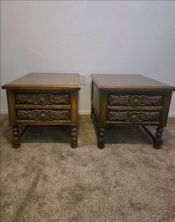 Lane Dark Wood Carved Nightstands