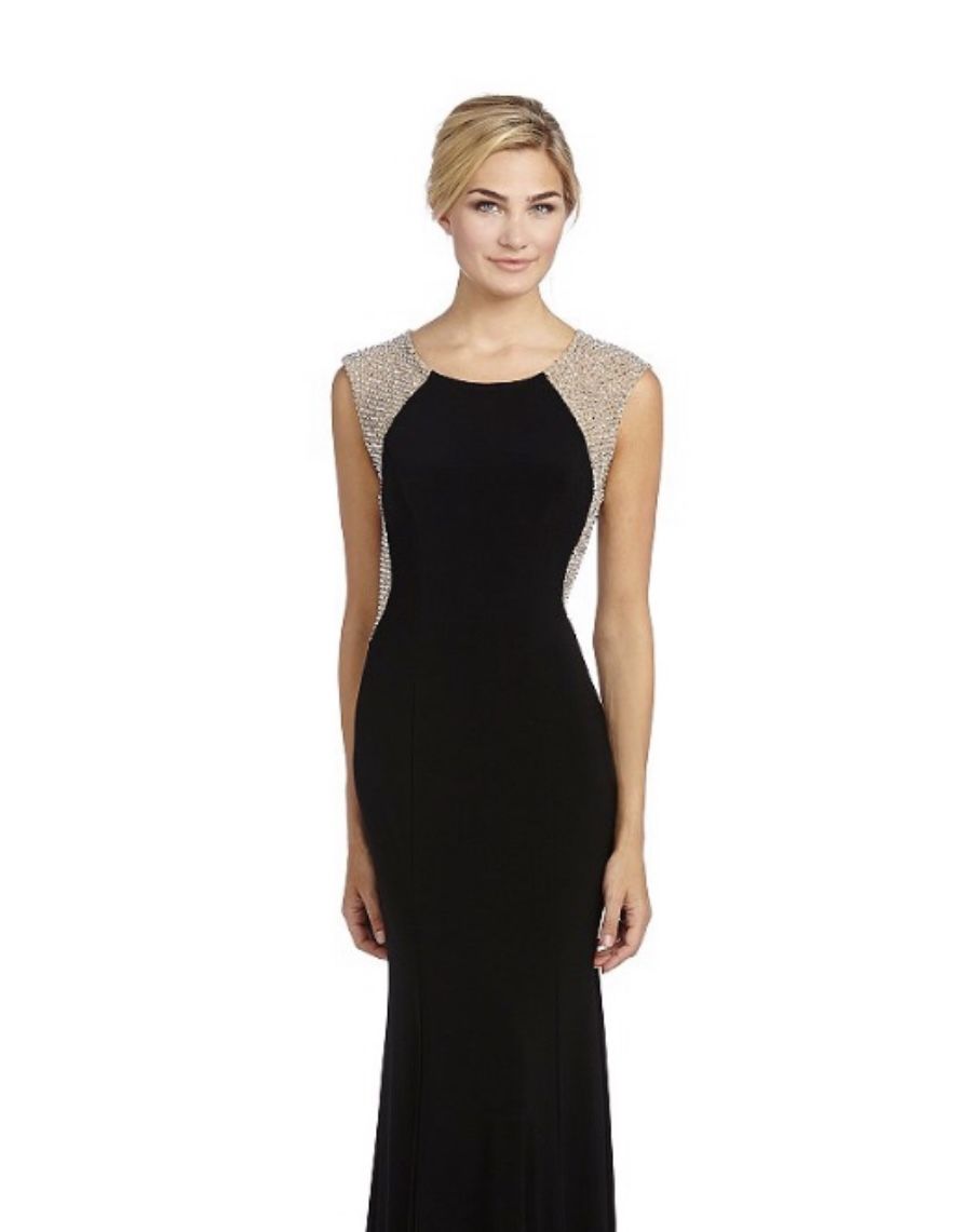 NEW Long Black Dress, Beaded Back - Xscape Brand, Sizes 10,,12,14 NEW!