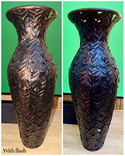 Tall Metal Leaf themed Vase