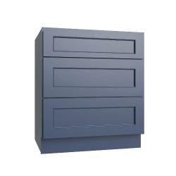  Wide Aria Blue Shaker 3 Drawer Base Cabinet

