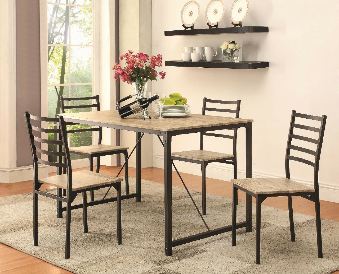 dining table with 4 chairs set new in box wood and metal