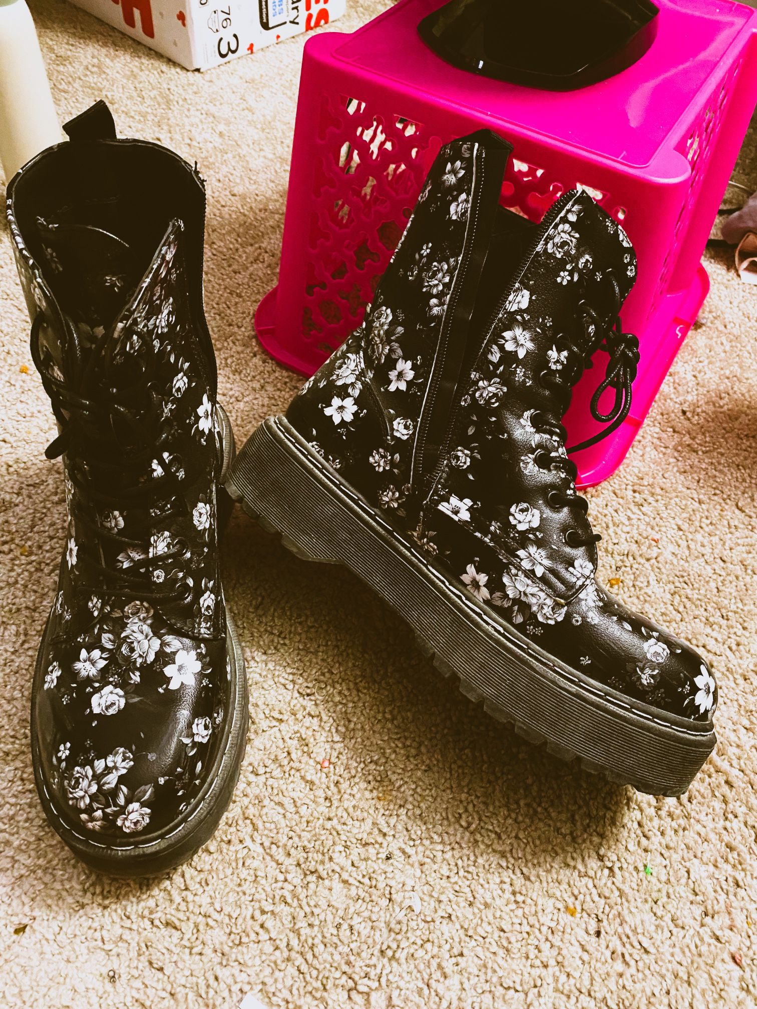 Floral Combat Styled Boots 