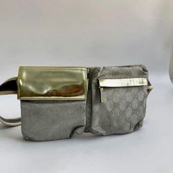 Pre Owned Gucci GG Canvas Waist Silver Pattern Material Fabric Belt Bag