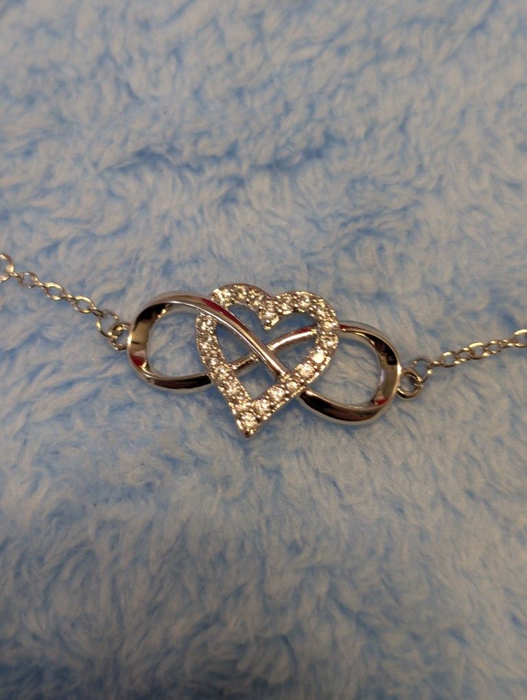 Infinity Heart Bracelet 8 In With Faux Diamond Chips