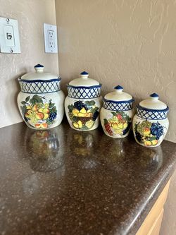 Vintage Raymond Waites Set Of Four Ceramic Cornucopia Canister Jar Set