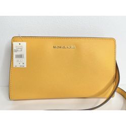 Michael Kors MK Crossbody Clutch Leather Purse Bag Mustard Yellow 