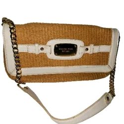 MICHAEL KORS Panama Straw White Leather Straw Woven Clutch Shoulder Y2K Purse