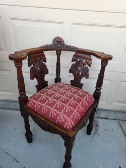 Victorian Style Mahogany Figural Carved Corner Chair