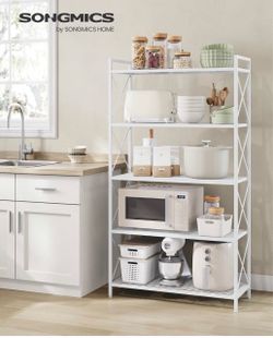 5-Tier Steel Storage Rack, Shelving Unit with X Side Frames Dense Mesh, 11.8 x 30.7 x 55.2 Inches, Traditional Basic Style, Matte White, DACEY Collect