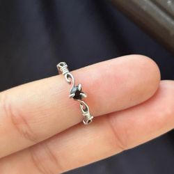 🖤 Regal Rose Black Spinel Ring – Gothic / Witchy Vibe – Size 