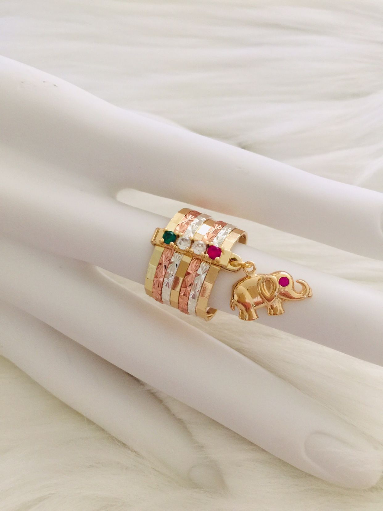 Rings for women Elephant gold plated tricolor