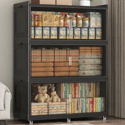 150GAL Extra Large Storage Bins with Lid, 600QT Collapsible Organizer with Wheels, Stackable Closet Cabinet with Doors