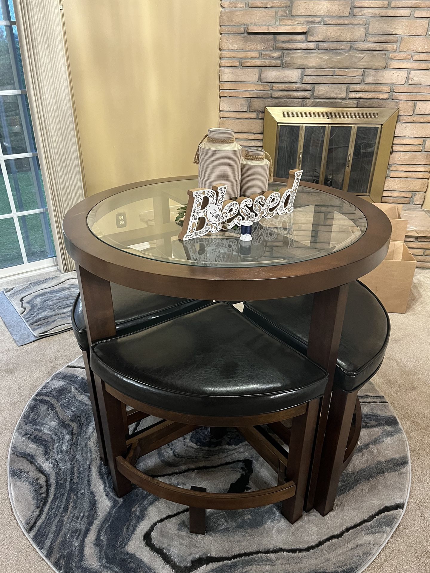Glass Table With 4 Stools