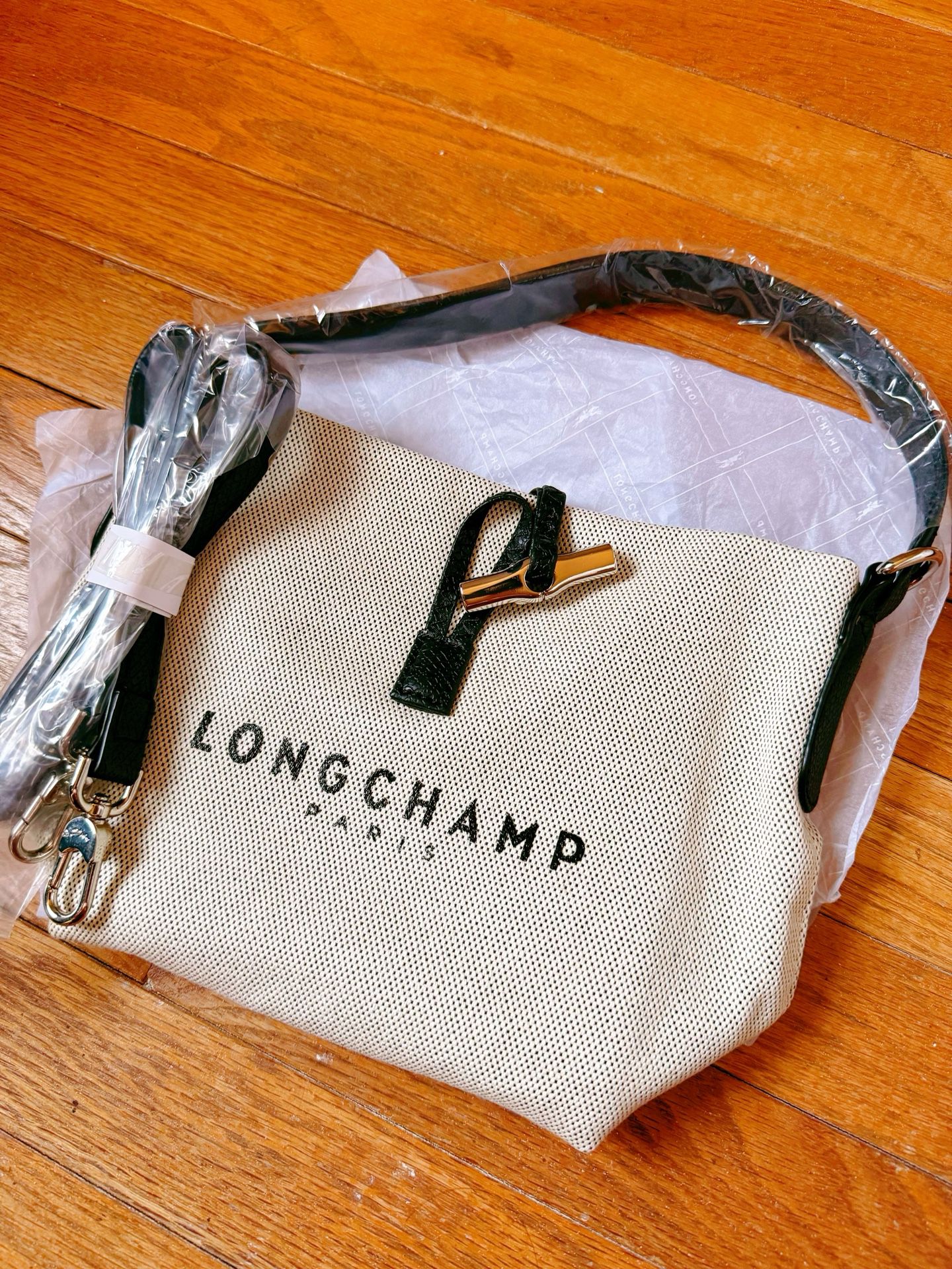 Longchamp Canvas Bucket Crossbody Bag 