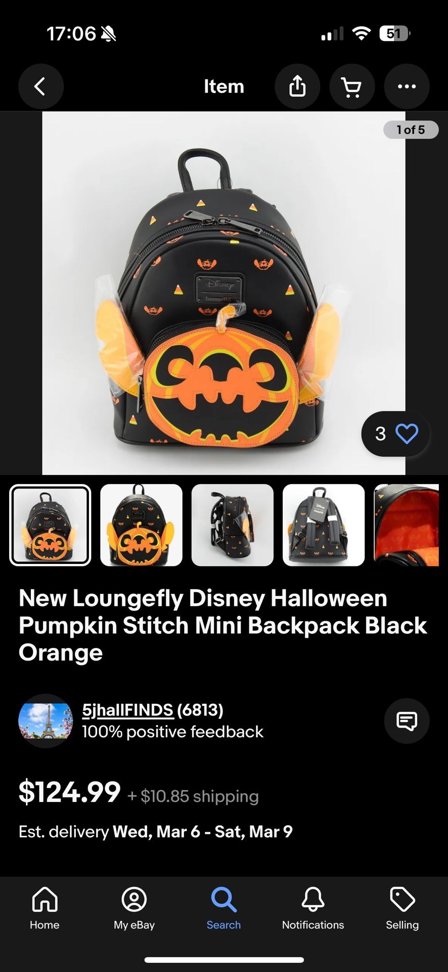 New Loungefly Disney Halloween Pumpkin Stitch Mini Backpack  display picture 1
