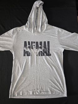 Gray Long-Sleeve Animal Graphic Hooded Shirt