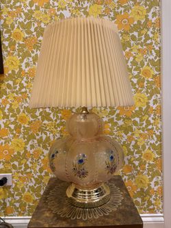 Carl Falkenstein Hollywood Regency Pink Melon Beaded Bubble Lamp With Shade
