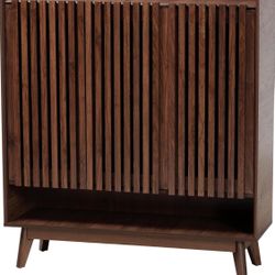 Baxton Studio Delaire Mid-Century Modern Walnut Brown Finished Wood Shoe Cabinet