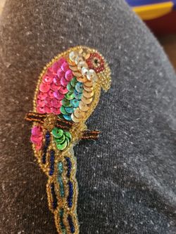 Vtg Colorful Sequin Parrot Patch Brooch Pin