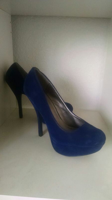 Royal blue velvet heels