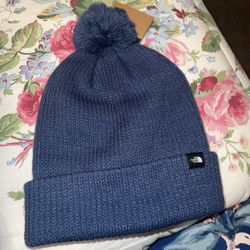 NWT The North Face Logo Box Pom Beanie Shady Blue