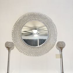 ✨ Round Crystal Beaded Mirror + Matching Candle Holders Set ✨