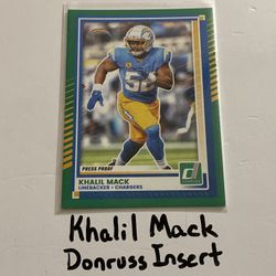 Khalil Mack Los Angeles Chargers All-Pro LB Donruss Short Print Insert Card. 