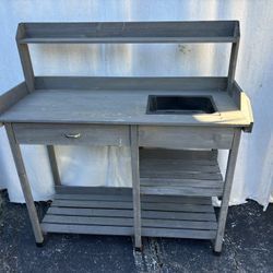 Outdoor Wooden Potting Bench w/ Sink – Garden Work Table