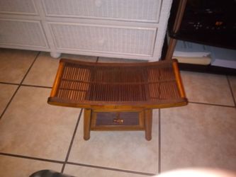 Vintage Klismos Style Burnt Bamboo Curved Stool with 1 Drawer
