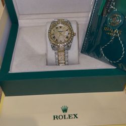 Two Tone Bust Down Watch Iced Out In Moissanite ( Passes Dimond Testers)