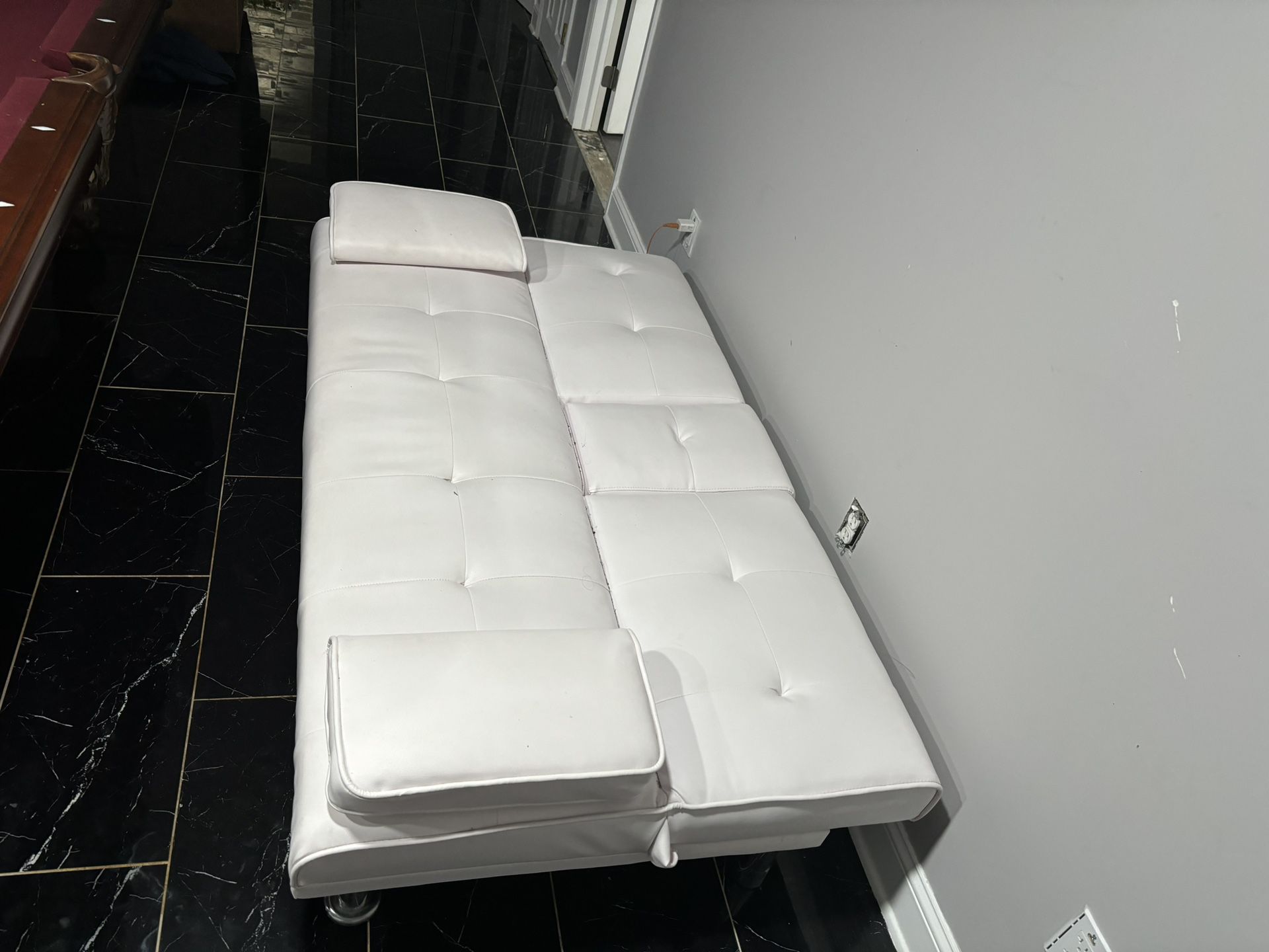 Folding White Leather Couch
