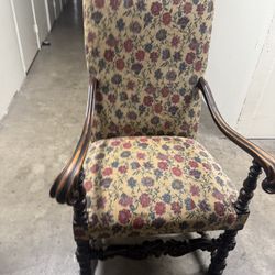 📍 Vintage Hand-Carved Armchair – Floral Upholstery – $400