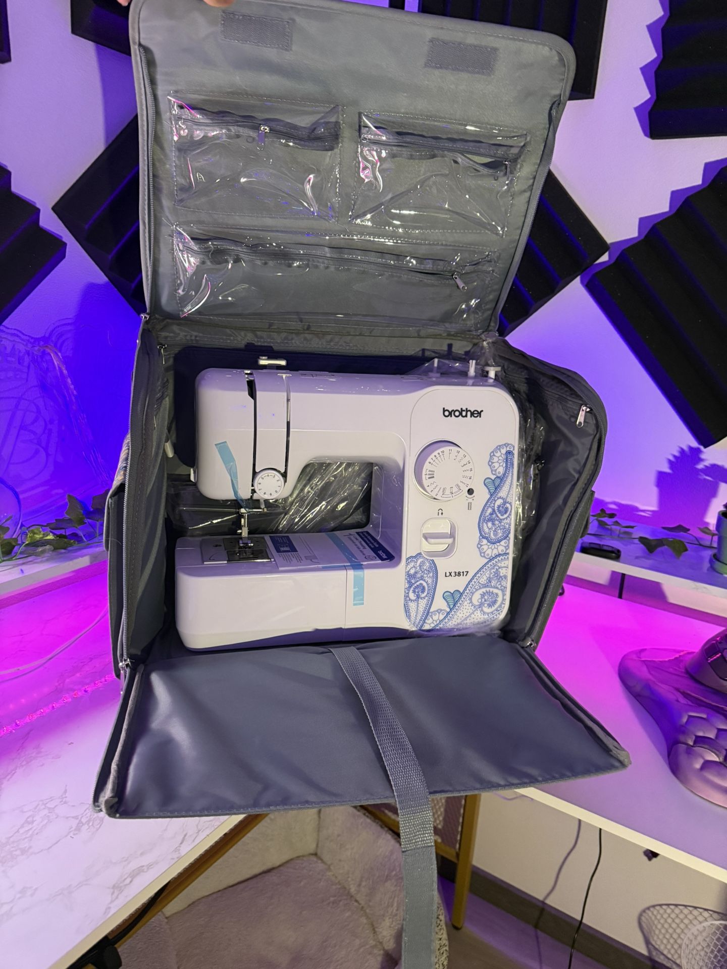 Brother LX3817 Sewing Machine + Floral Rolling Case (Brand New)