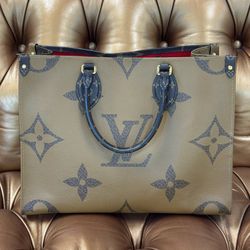 Louis Vuitton On-The-Go Tote MM Giant Brown Monogram hand bag Reverse Leather Dust Bag