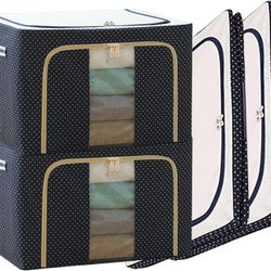 Under Bed Storage Fabric Storage Bins Large Closet Organizers and Storage for Clothes (4 Pieces) NAVY DOT