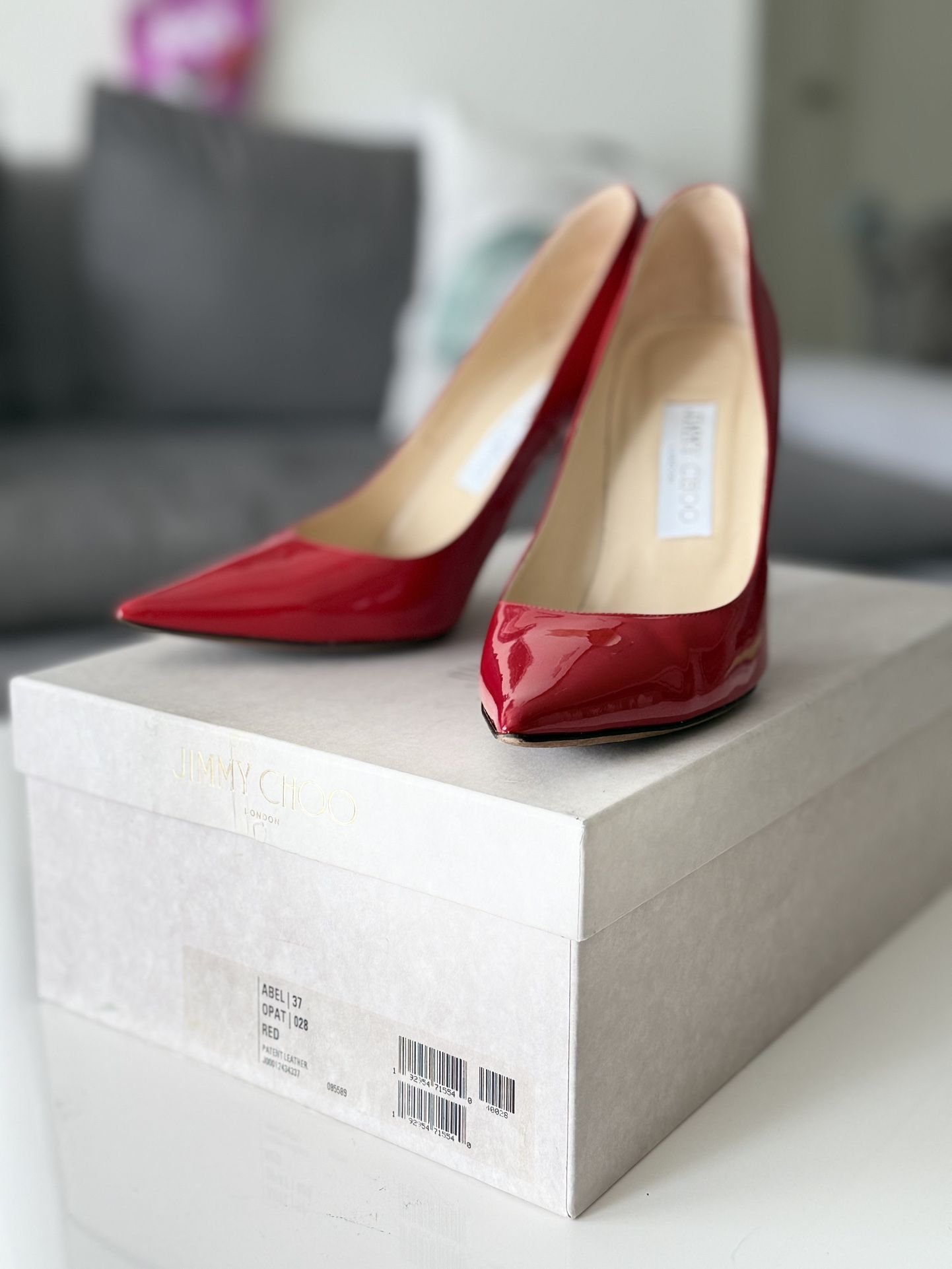 Jimmy Choo Abel Patent Red Heels, Size 37