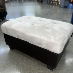 Mancini Two-Tone Greyish Beige Microfiber & Brown Faux Leather Ottoman