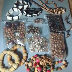 Wooden, tribal, Clay, Seed Bead Lot