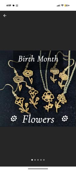 $3 for set handmade birth month flower necklaces and earrings, sold separately OR as a set