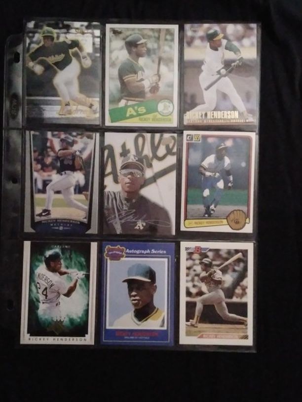 (9) Different RICKEY HENDERSON Baseball Card Lot Oakland Athletics