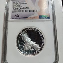 2019P Australia S$1 Wedge Tailed Eagle - High Relief PF 70 Ultra Cameo Silver Coin 