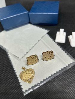 10k gold hello kitty earrings and pendant