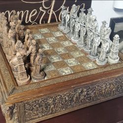 Hand Carved Stone Chess Set, Mexican Revolution War 500 obo